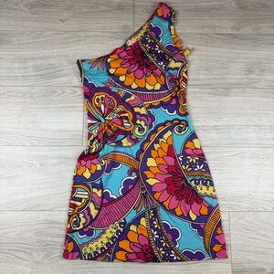 Lilly Pulitzer Psychedelic Floral Pattern Multicolor One-Shoulder Dress Size XS